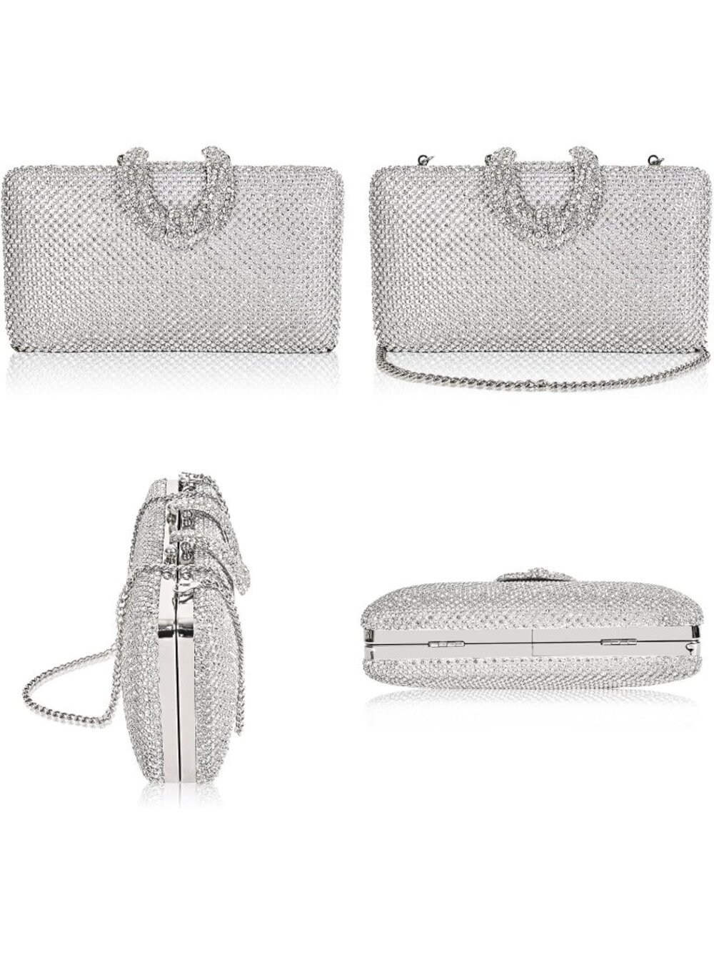 ๐ Women's Silver Party Dressy Handbag Sparkly Rhinestone Crystal Evening Clutch - Picture 4 of 6